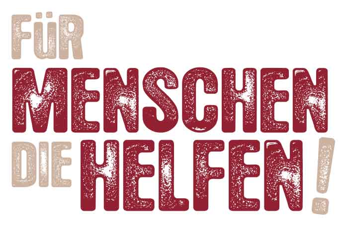 Aktionsmotto Wir berühren Menschen als Logo-Schriftzug in roter und hautfarbener Schrift