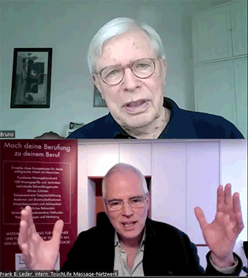 Frank B. Leder, Mit-Begründer der TouchLife Methode, moderiert einen Gesprächsaustausch zwischen Prof. Dr. Bruno Müller-Oerlinghausen anlässlich eines Verbändetreffens des Arbeitskreises Berufspolitik, dem TouchLife seit 2006 angehört.