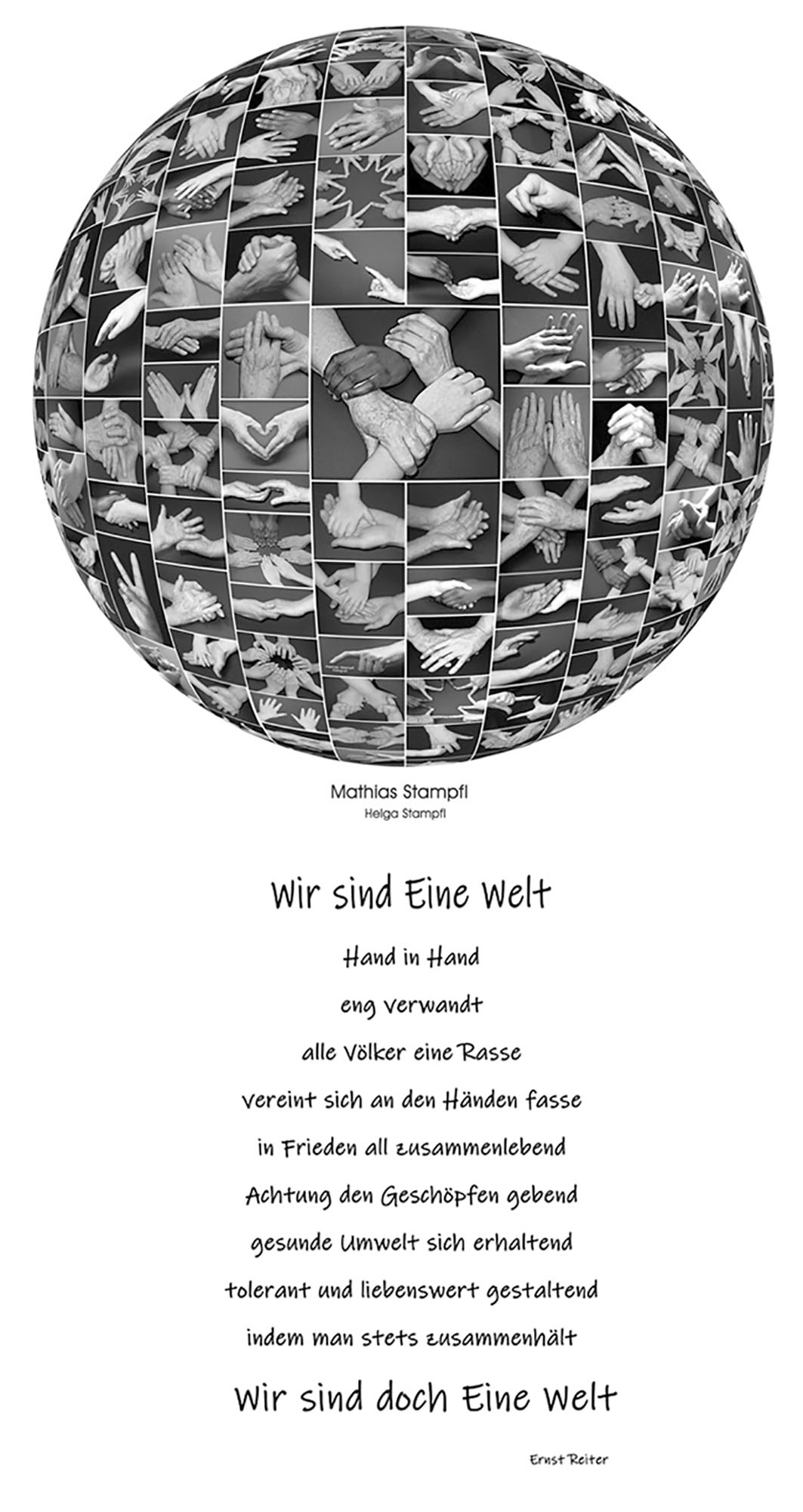 Über 100 Fotos von Händen sind zu einer Collage vereint, die an die Weltkugel erinnert